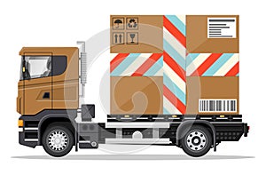 Brown delivery truck with big cardboard box