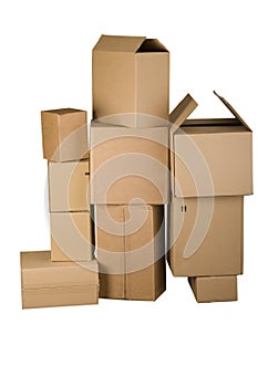 Brown different cardboard boxes arranged in stack