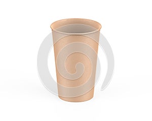 Brown disposable paper cup mock up for coffee, tea, soda and soft drink. Kraft cardboard paper cup on isolated white background, 3