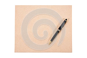 Brown document envelope and pen isolated