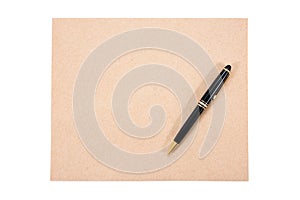 Brown document envelope and pen isolated