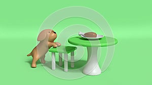 Brown dog clamber chair and table 3d render photo