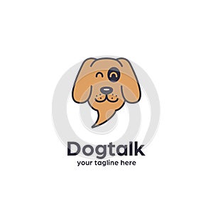 Brown Dog head as bubble talk logo, dog talk chat speak idea  logo icon