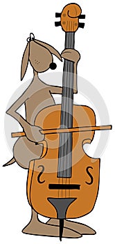 Brown dog playing a bass fiddle