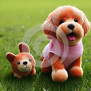 Brown dog and puppy, cute plush toy, mascot ai Generated, generative AI, CGI graphics