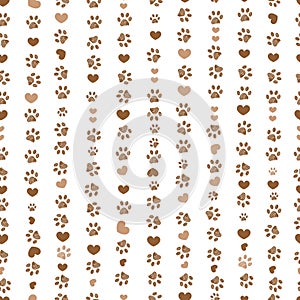 Brown doodle paw print seamless fabric design pattern