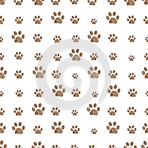 Brown doodle paw prints vector seamless background pattern for fabric design