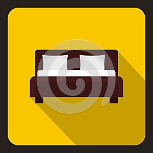 Brown double bed icon, flat style