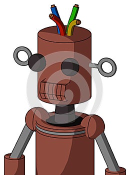 Brown Droid With Cylinder Head And Toothy Mouth And Two Eyes And Wire Hair