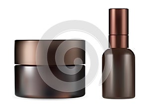 Brown dropper bottle, cosmetic jar mockup, vector blank