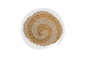 Brown dry raw lentil bean heap uncooked on a clean bright kitchen table counter as food scene