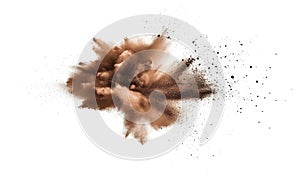 Brown dust exploding in the mid-air isolated on white background