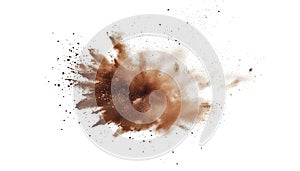 Brown dust exploding in the mid-air isolated on white background