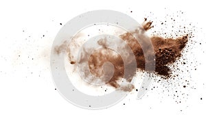Brown dust exploding in the mid-air isolated on white background