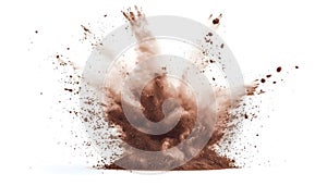 Brown dust exploding in the mid-air isolated on white background
