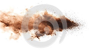 Brown dust exploding in the mid-air isolated on white background