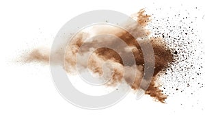 Brown dust exploding in the mid-air isolated on white background