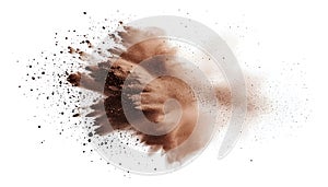 Brown dust exploding in the mid-air isolated on white background