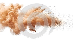 Brown dust exploding in the mid-air isolated on white background