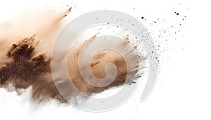 Brown dust exploding in the mid-air isolated on white background