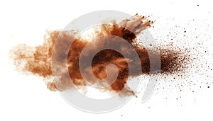 Brown dust exploding in the mid-air isolated on white background