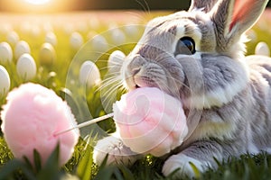 BROWN EASTER BUNNY WITH COTTON ROLL WITH EASTER EGGS