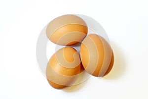3 brown eegs on white background