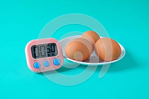 Brown egg boiled with Egg timer,Kitchen