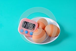 Brown egg boiled with Egg timer,Kitchen