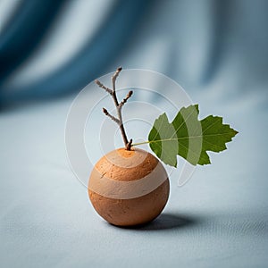 Out and a single green leaf resembling a tree. The composition