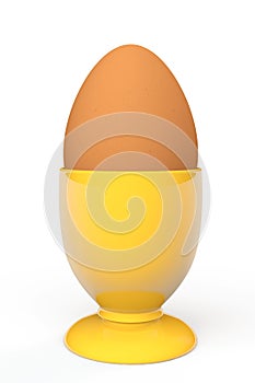 Brown egg in yellow eggcup