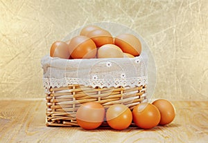 Brown eggs in basket