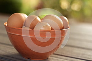 Brown eggs in bowl