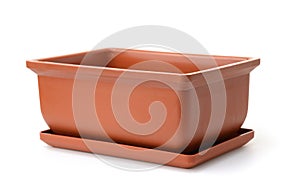 Brown empty rectangular plastic flower pot