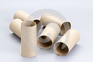 Brown empty toilet tissue paper rolls