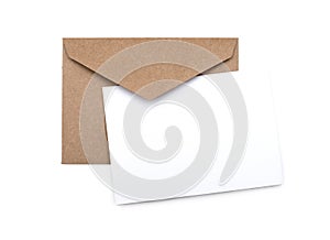 Brown envelope with a blank white card