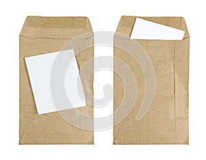 Brown Envelope document with paper isolated on white background