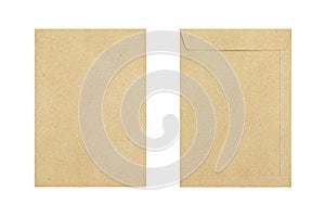Brown envelope front and back isolate on white background, Clipping path.