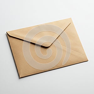 A brown envelope placed on a white surface. The envelope has a triangular flap,