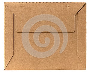 Brown envelope of rough cardboard. Back view. Reliable protection of important paper correspondence. A packaging for postamat. photo