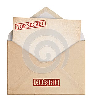 Brown Envelope with top secret stamp, clipping path.