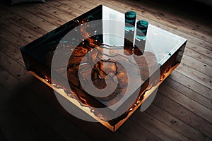 Brown epoxy resin coffee table. Generative AI