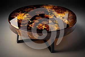 Brown epoxy resin coffee table. Generative AI