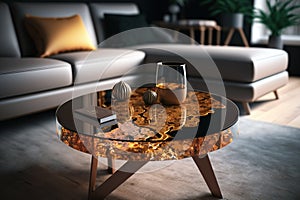 Brown epoxy resin coffee table. Generative AI