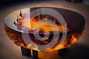 Brown epoxy resin coffee table. Generative AI