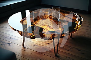 Brown epoxy resin coffee table. Generative AI