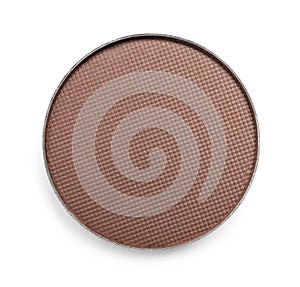 Brown eye shadow on white background, top view. Decorative cosmetics