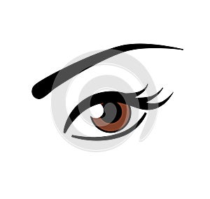 Brown eye vector illustration. Single human eye symbol for web or print. Contact lenses in brown color