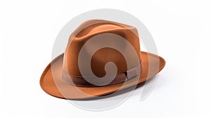 Brown Felt Hat - Dark Orange Style - Isolated On White Background