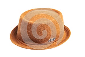 Brown felt Kangol hat isolated on white background